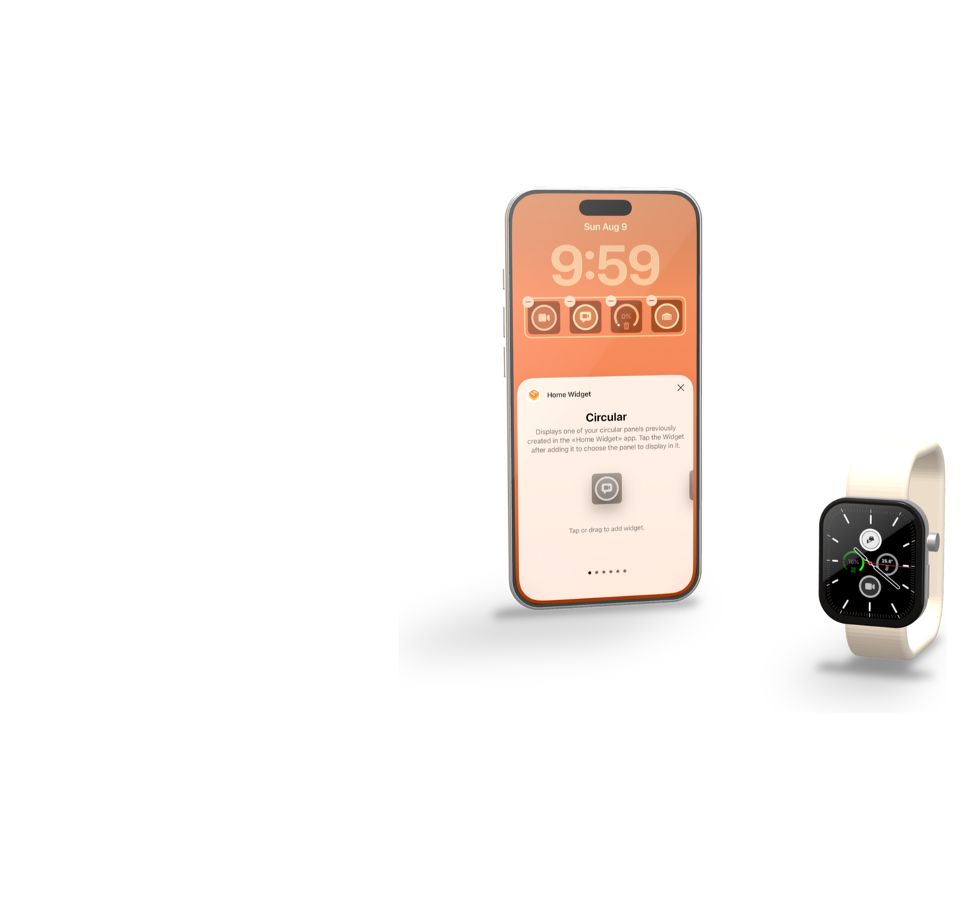 Runde Home Widget-widgets på låseskærmen på iPhone og HomeKit-komplikationer på en Apple Watch-urskive